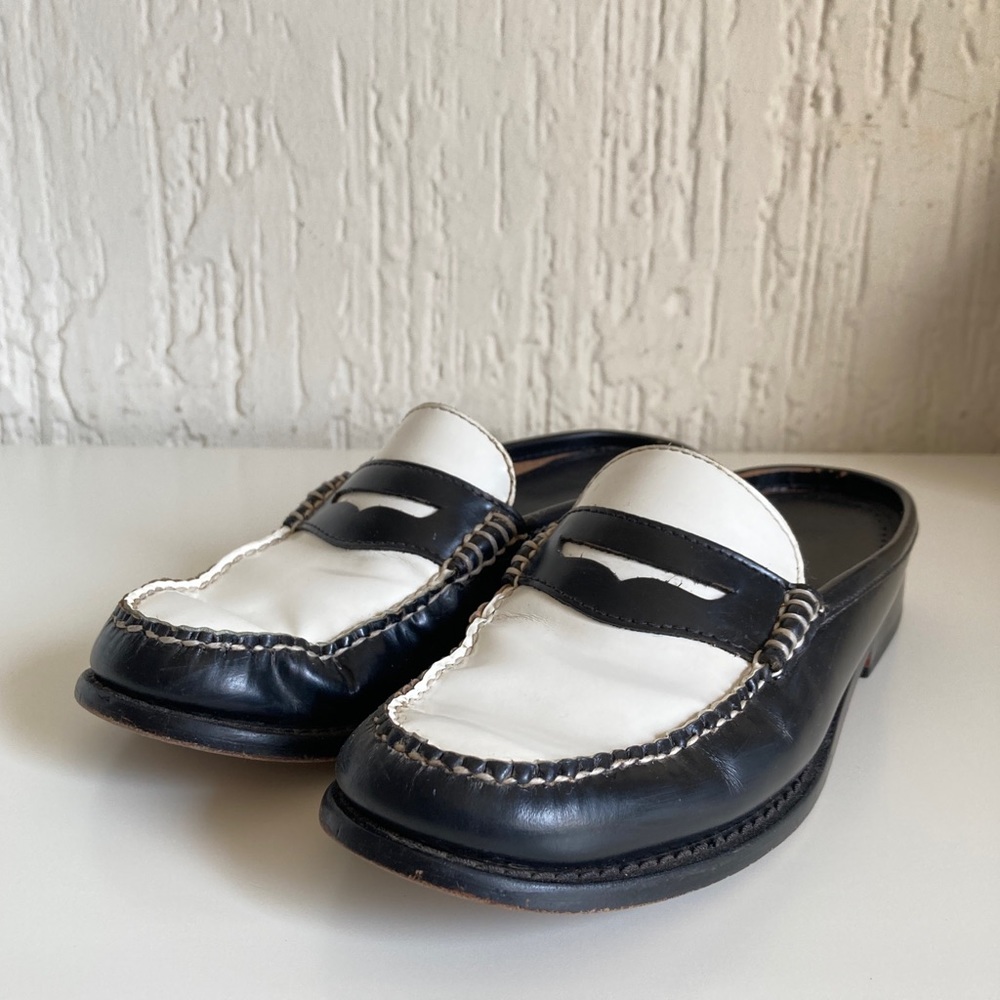 G.H. Bass Wee Jun Wynn Black And White Slip On Mule Penny Loafer Size 6